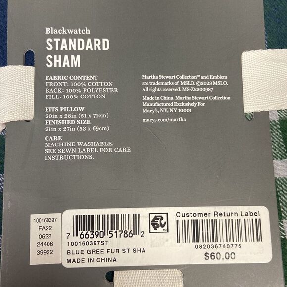 Martha Stewart Collection Blackwatch Quilt, Standard Sham, Bluegreen - Picture 2 of 2